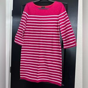 J. Crew Pink and White Striped 3/4 Sleeve Dress